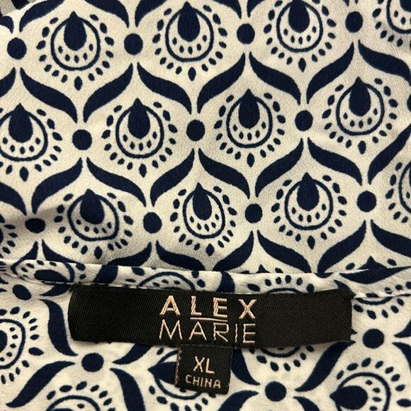 Alex Marie navy white button front tie waist long sleeve blouse Size XL EUC - Picture 9 of 11